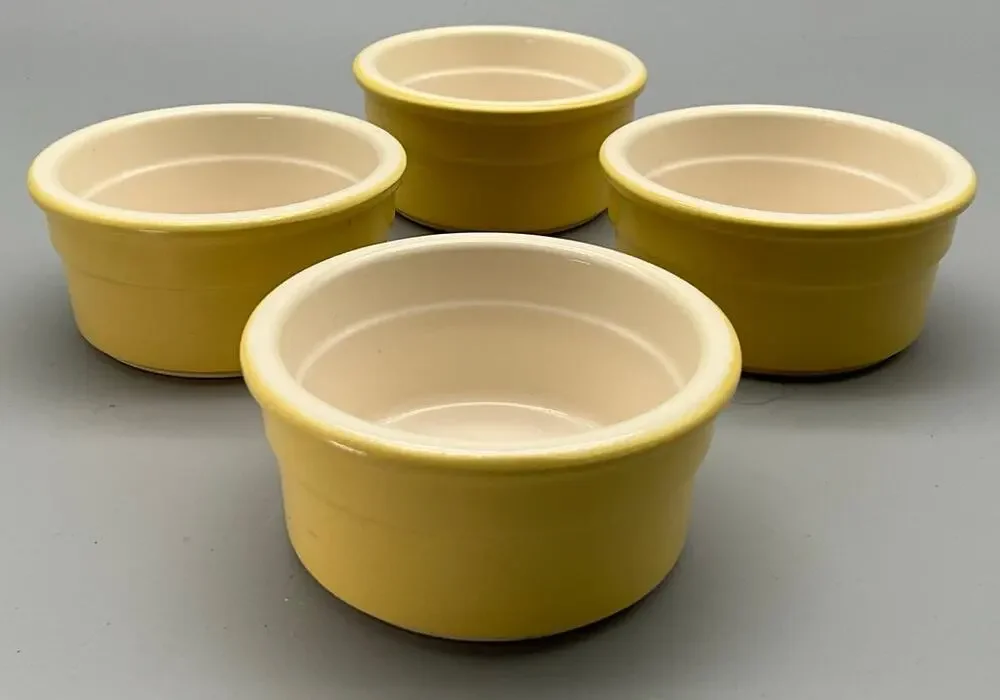 4 Cermer Yellow Ceramic Ramekins Custard Cups Microwave Freezer Oven Safe